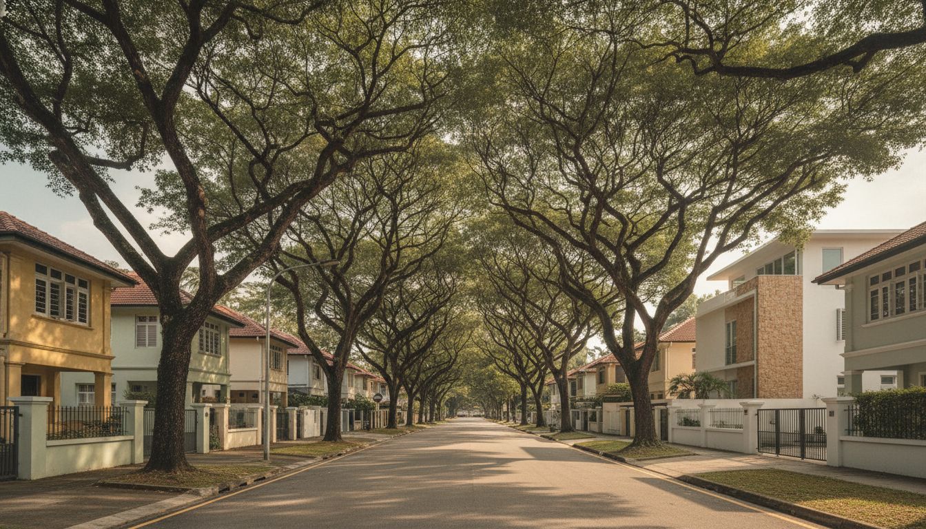 Tree-lined landed street in Serangoon Gardens, District 19